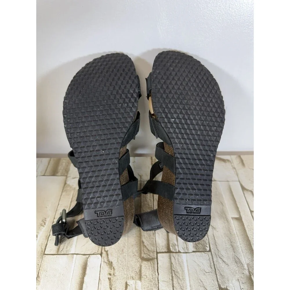 Teva Womens Mahonia Sandal Size 8 Black Nubuck Cork Wedge Heel Outdoor Casual